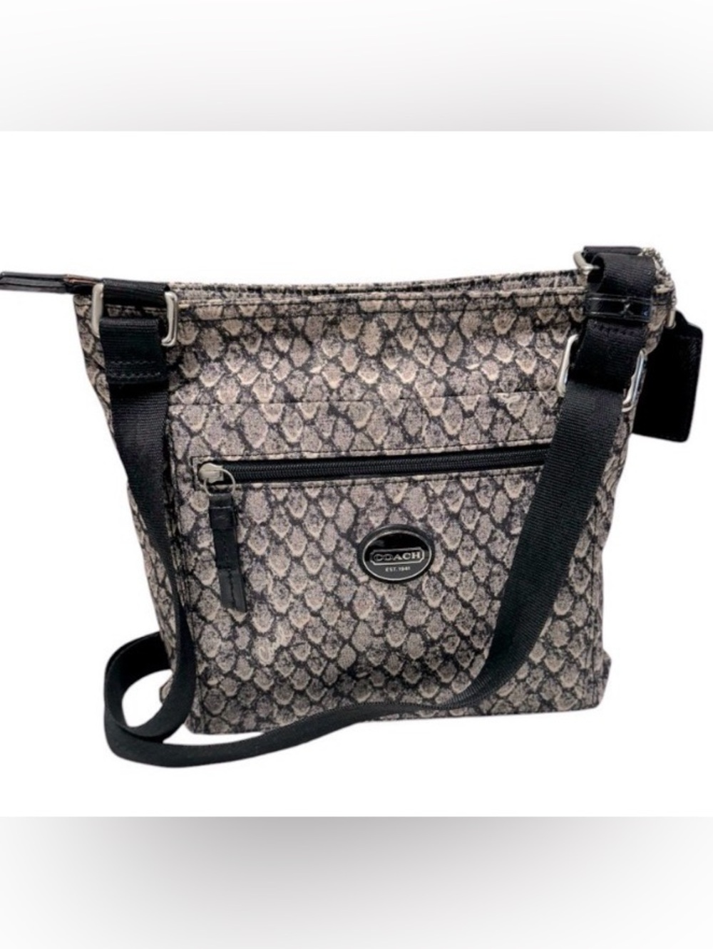Coach Reptile Print Crossbody Bag in Gray and Black